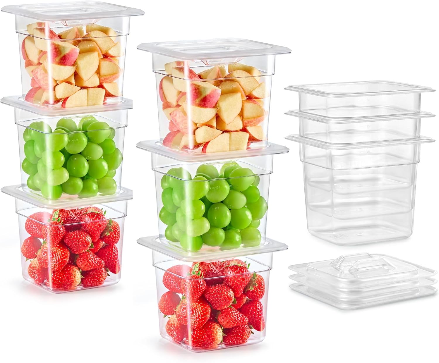 Wilprep 6 Pack Plastic Food Pans with Lids NSF Listed, 1/6 Size 6 in Deep Clear Food Storage Containers, 2.6 qt Stackable Polycarbonate Commercial Hotel for Fruits Vegetables Beans Corns