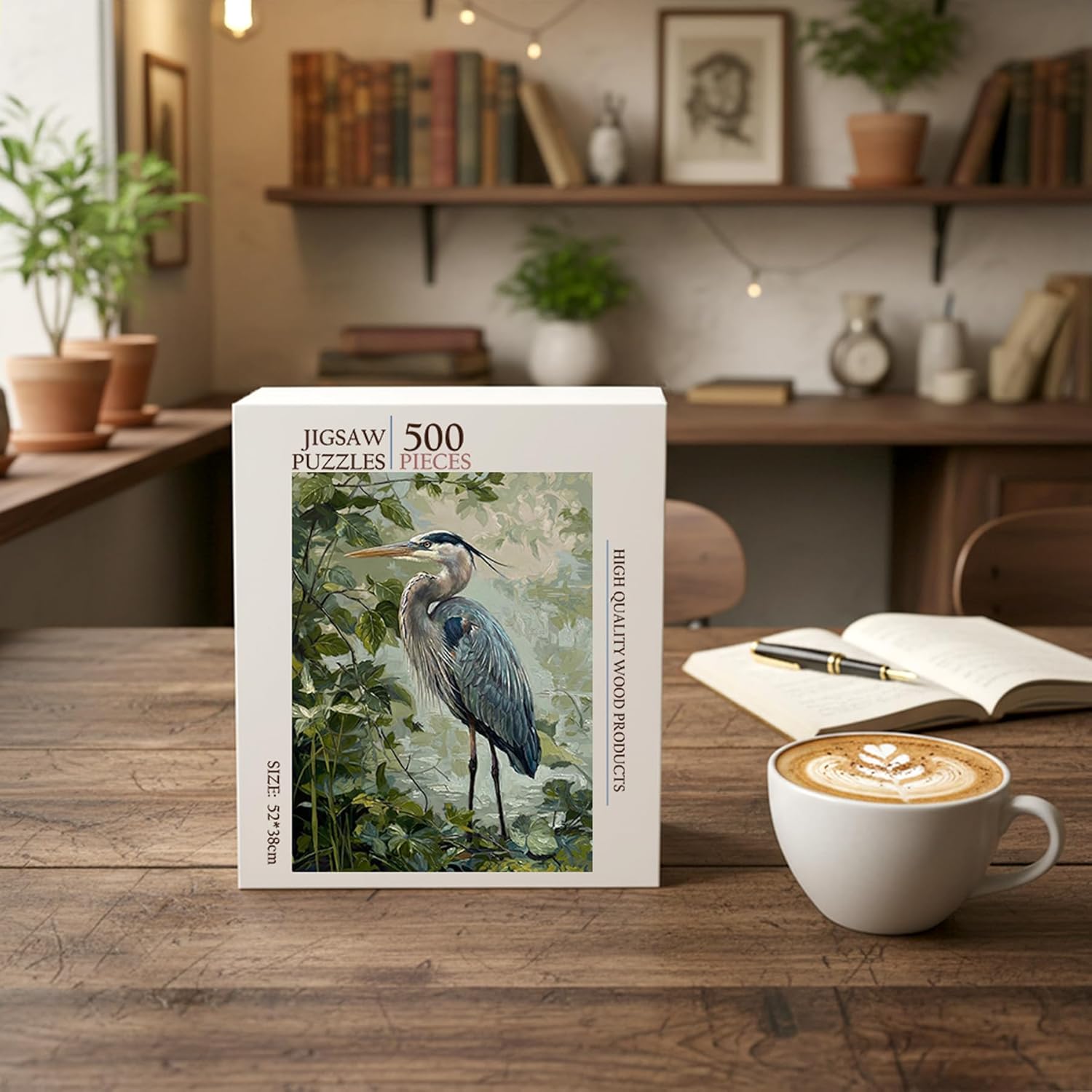 Blue Heron Animal Jigsaw Puzzle - 500 Pieces Wooden Puzzle for Adults, Wall Art Gift, Finished Size: 20 x 15 Inch