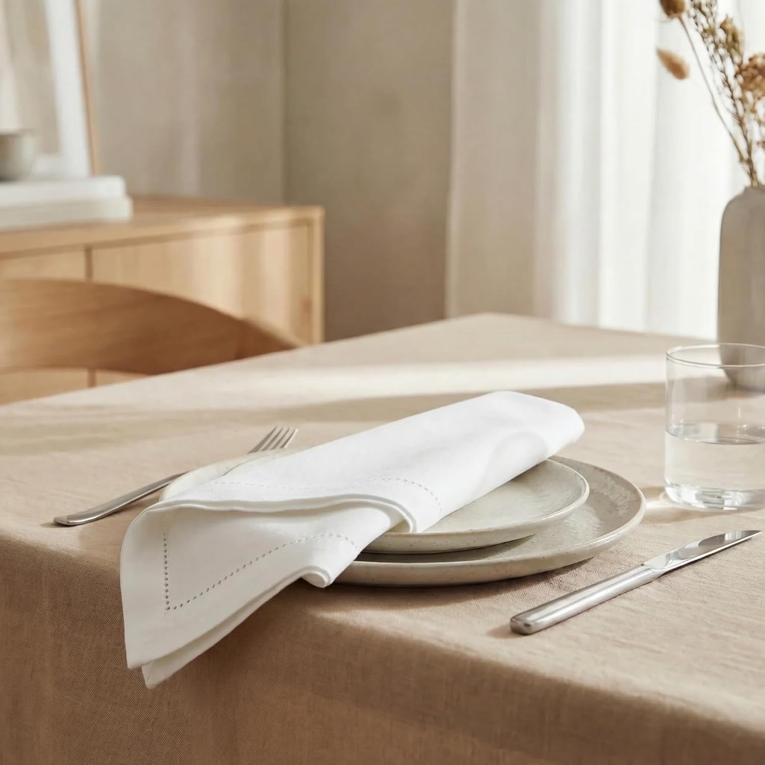 Urban Villa Cloth Napkins White Hemstitch Dinner Napkins Set of 12 (20X20) 100% Cotton Absorbent Washable Durable Reusable Ideal for Hotel Collection Farmhouse Parties Restaurant Lunch Dinner Napkins image 4