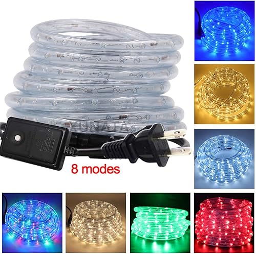 Miniatura 7 de Xunata Cuerda de luces LED, tira de luces LED de 12 pulgada, 6.6 pies6.6 ft CA 110-130 V resistente al agua con 8 modos de parpadeodesvanecimiento,