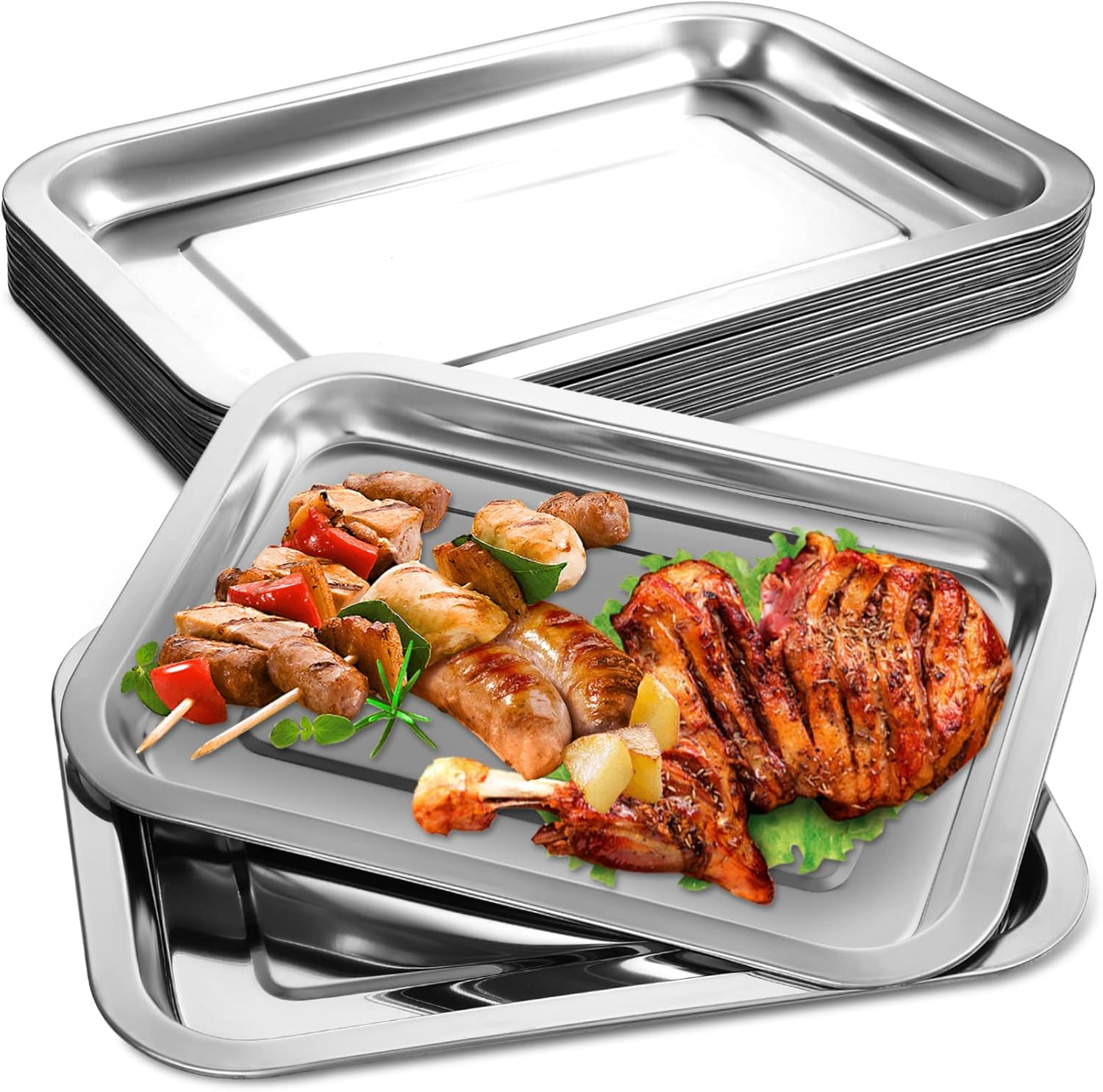 10pcs Stainless Steel Baking Sheets Cookie Sheet Trays for Oven Nonstick Bakeware Pans for Camping Picnics and Parties Even Heat Distribution and Smooth Edges