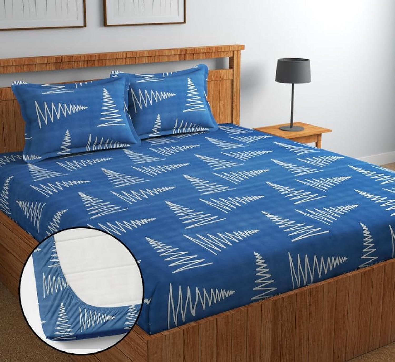 NEW LEAF Premium Cotton 210Tc Elastic Fitted Bedsheets with 2 Pillow Covers | Double/Queen Bed with All Around Elastic 180 TC Supersoft Breathable |Size-78 x72+10 inches | Dark Blue & White (B0CQLMJ5ST) Amazon Price History, Amazon Price Tracker