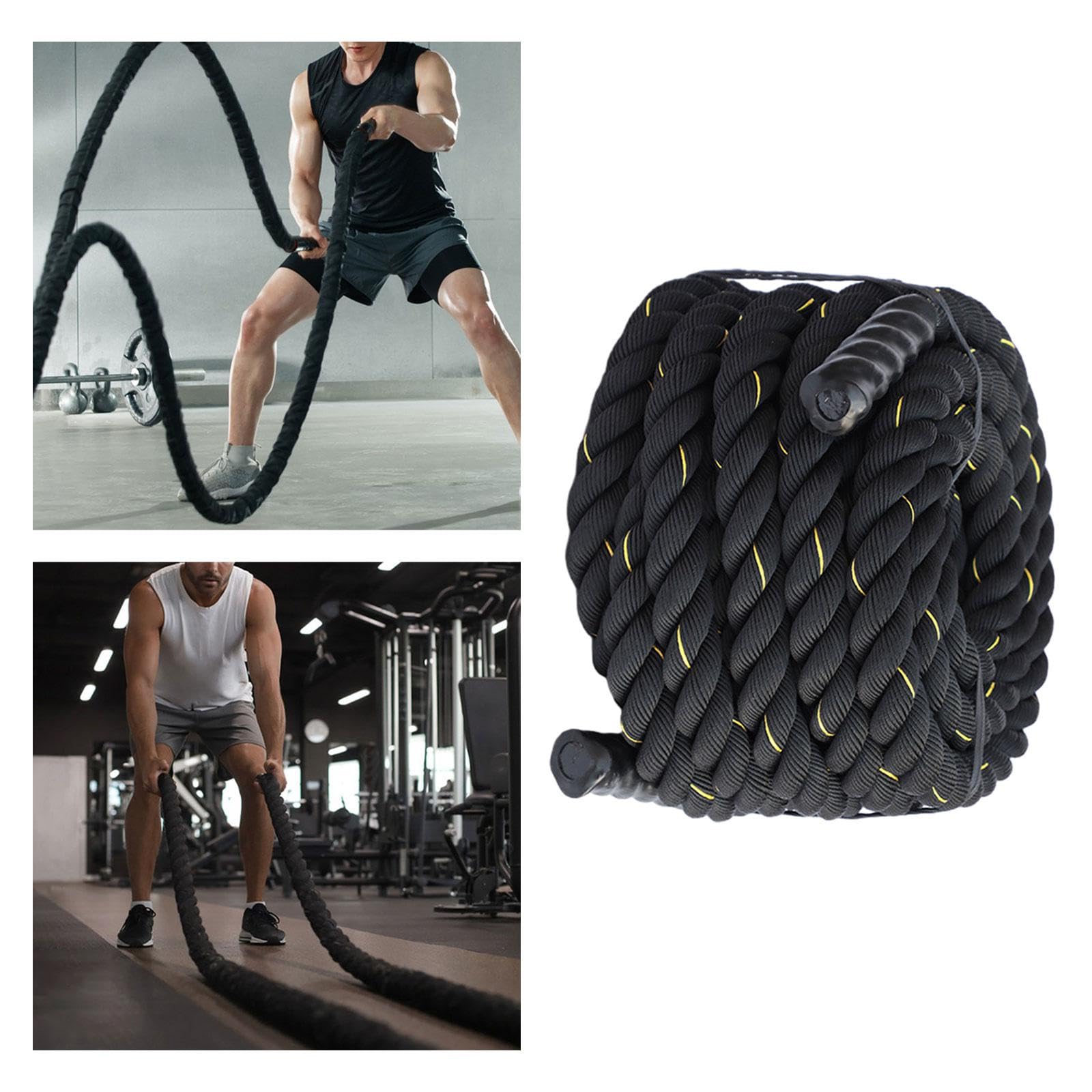 Corda Battle Rope Per Fitness: 2,8 M, Diametro 25 Mm, Nera, Con Impugnature Antiscivolo, Per Allenamenti Cardio E Forza A Casa O In Palestra