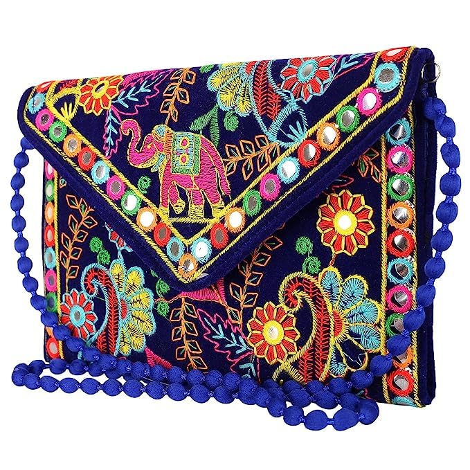 shakuntla vintage Craft Trade Clutch Bags for Women Jaipuri Rajasthani Handmade Embroidery Mirror Work Stylish Sling Bags for Women Cross Body Bags for Ladies and Girls-picture-14