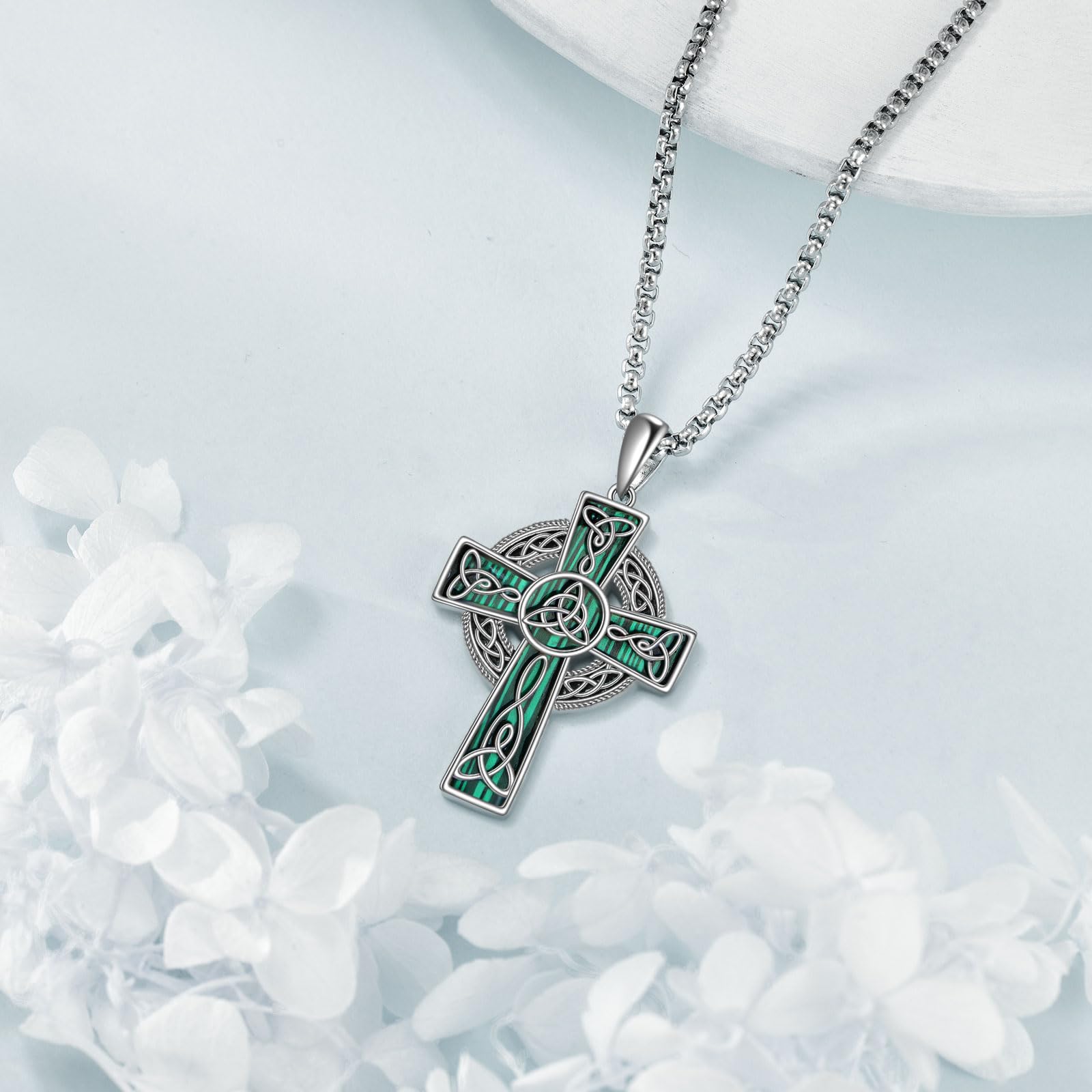 DAYLINLOVE keltisches Kreuz Halskette 925 Sterling Silber Malachit Kreuz kette Kreuz Schmuck Geschenk für Männer Mädchen