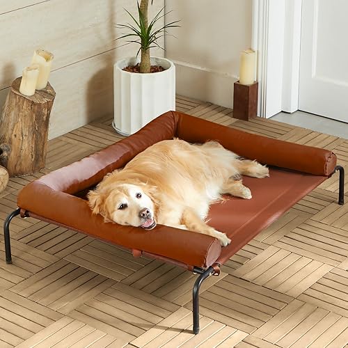 Miniatura 10 de Cama elevada refrescante para perros grandes – Cuna elevada impermeable con reposacabezas inclinado, malla Teslin transpirable, cama duradera y