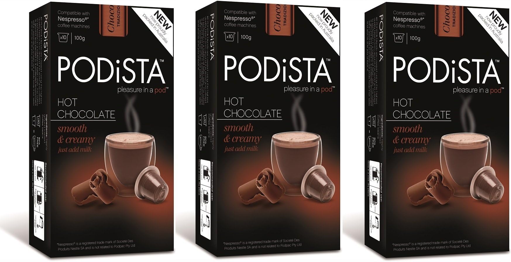Hot Chocolate Nespresso Compatible Capsules Hot Cocoa Pods - Smooth & Creamy - 3 Boxes - 30 Pod Package
