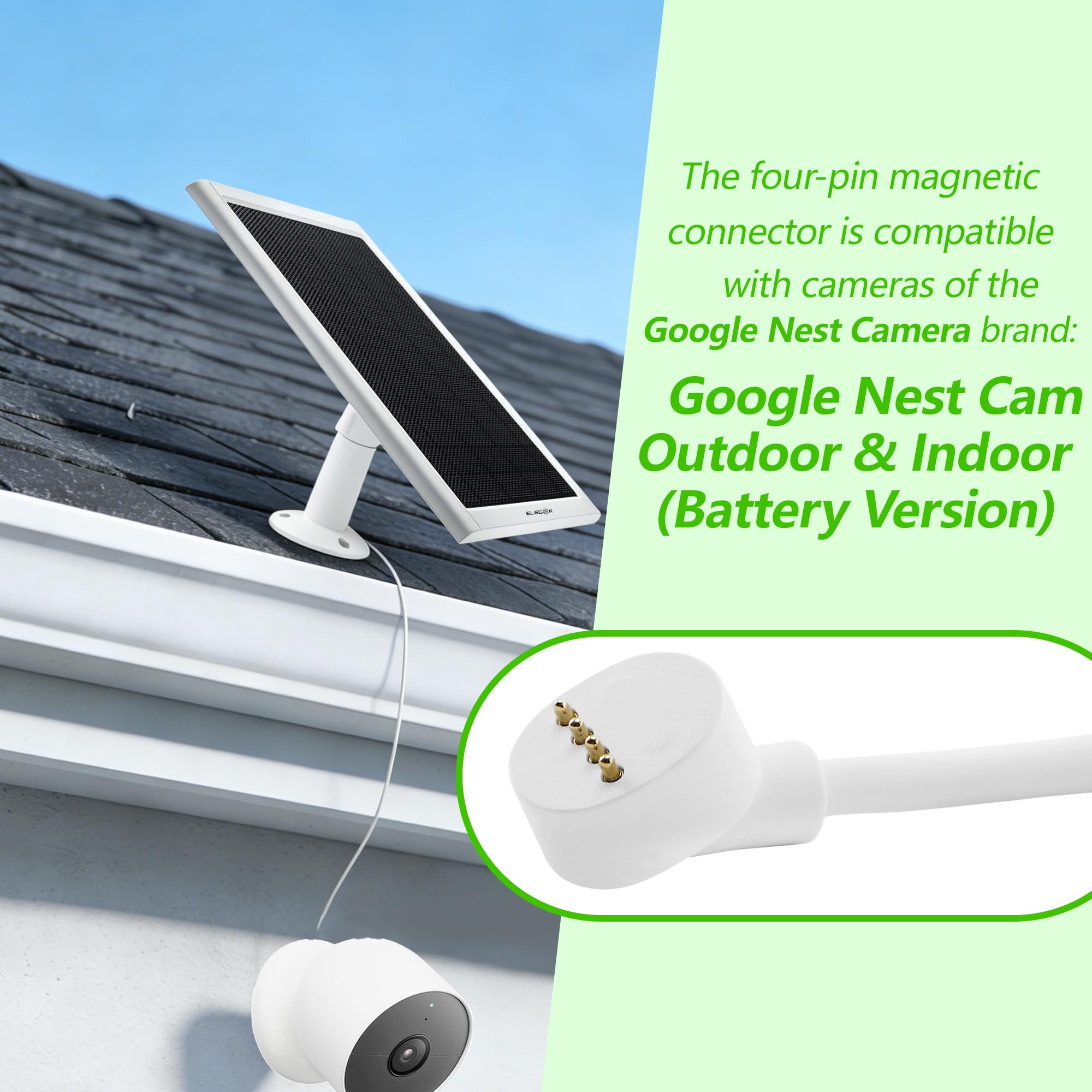 Lot de 2 panneaux solaires 8 W pour Google Nest Cam extérieur ou intérieur, batterie – haute puissance solaire – panneaux solaires pour appareil photo fabriqués pour Google Nest – Blanc
