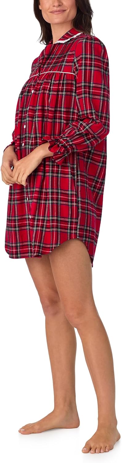 Lanz of Salzburg Women's 100% Cotton Flannel 36" Notch Collar Nightgown, Button-Down, Pintuck Neckline & Lantern Sleeves - Image 3