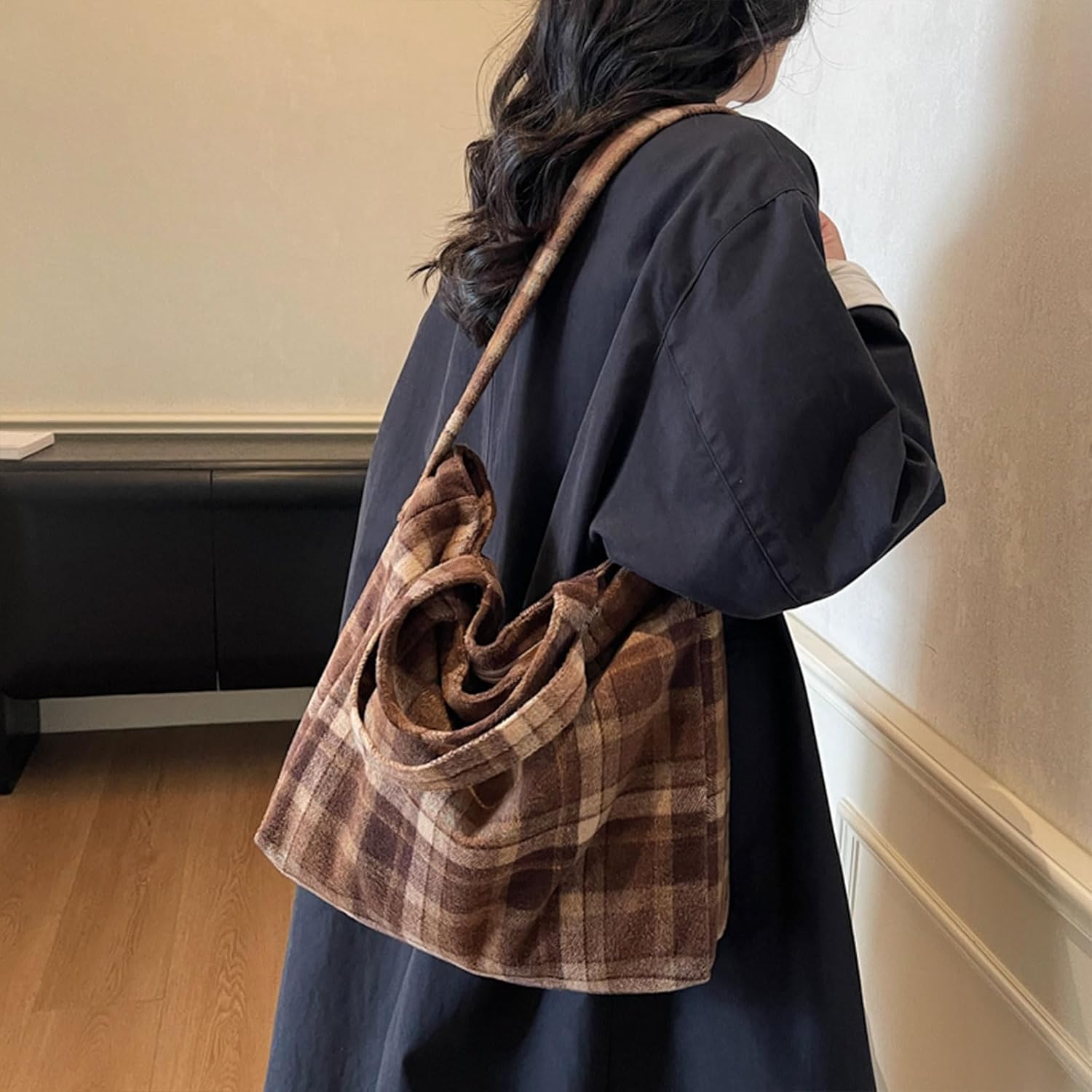 Plaid Crossbody Bag Casual Hobo Tote Bag Large Laptop Bag Shoulder Bag Handbag Travel Daypacks