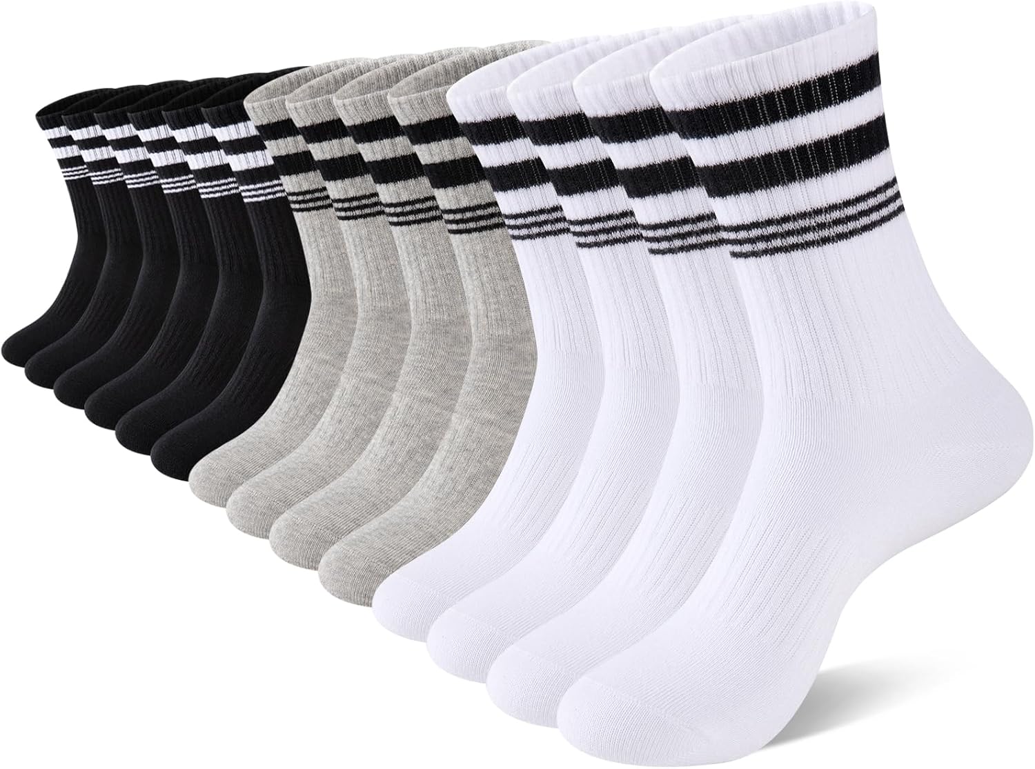 eallco 7 Pairs Womens Crew Cotton Socks Casual Breathable Striped Calf Socks for Women