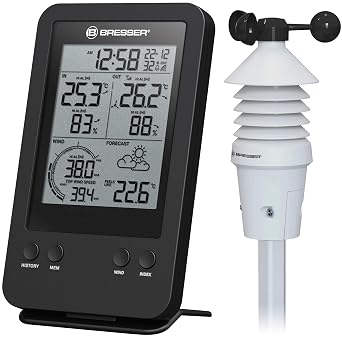Bresser Weather Station Wireless Outdoor Sensor 3-in-1 Professional Wind Meter with Wind Speed, Temperature and Humidity Display