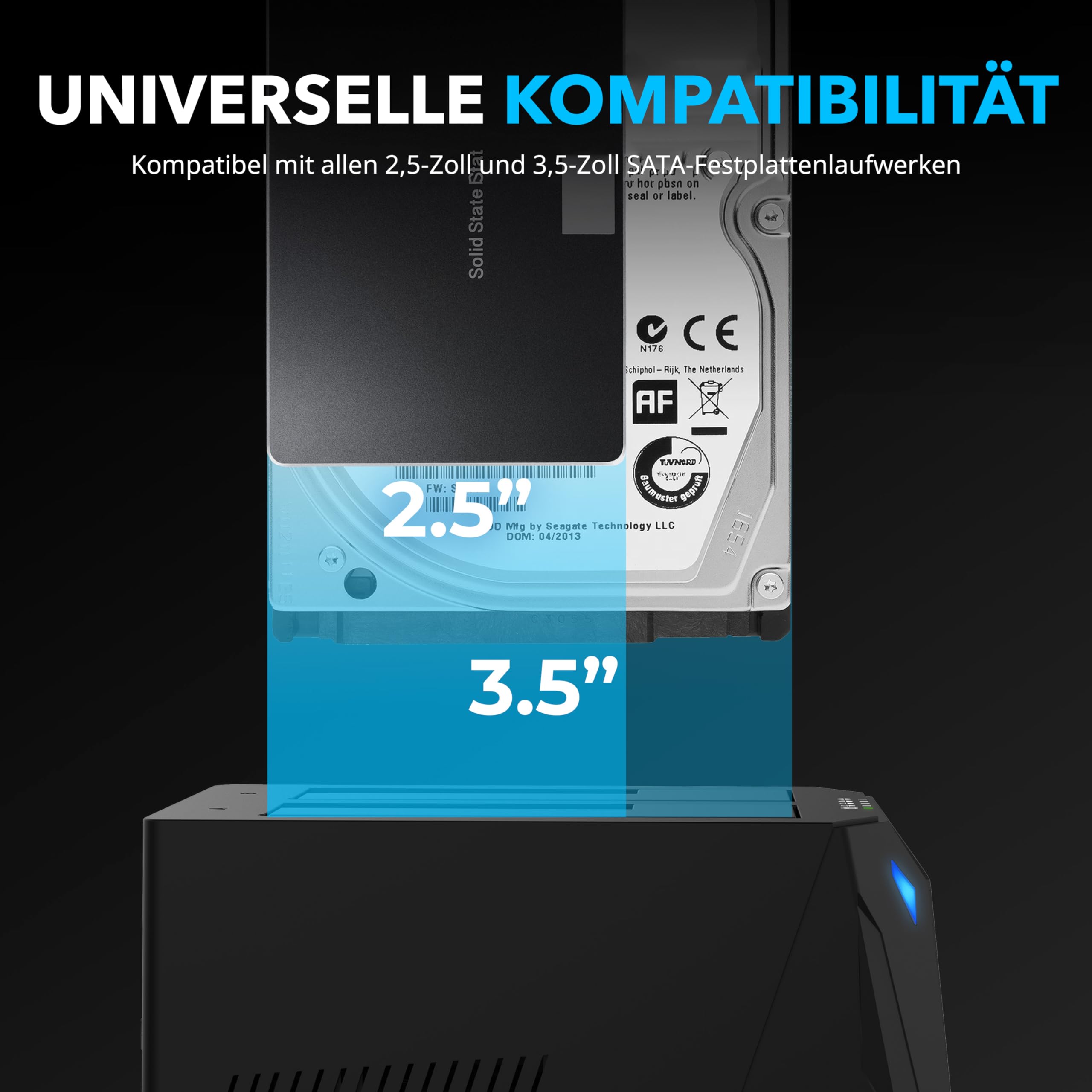 SABRENT 2 Bay USB A Festplatten Dockingstation - 2,5 3,5 Zoll SATA SSD HDD Docking Station 5Gbps - Dock mit Offline Festplatte Klonen [10 TB Support] (EC-HD2B)