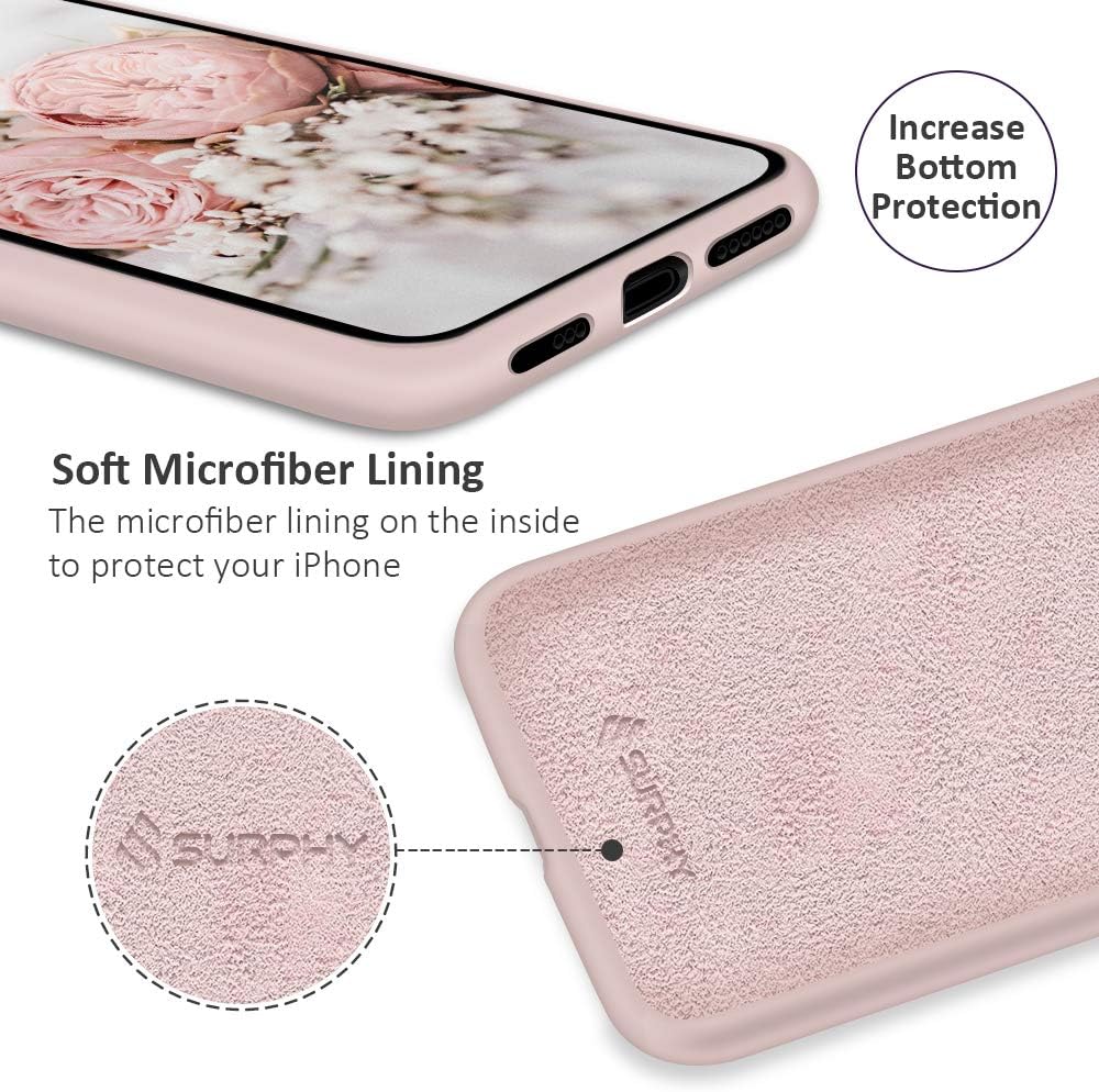 SURPHY Designed for iPhone Xs Case and iPhone X Case with Microfiber Lining, Thickened Liquid Silicone Phone Case for iPhone X XS 5.8 inches, Baby Pink
