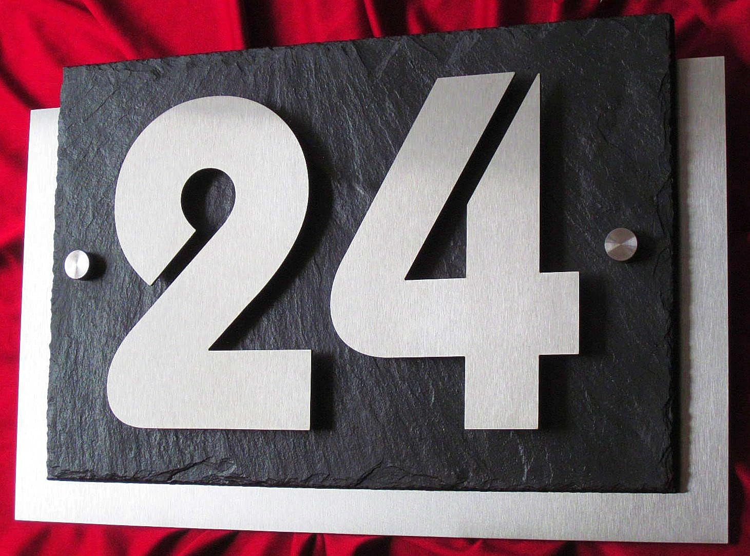 3D Hausnummer aus Edelstahl und Schiefer, Individuelles Hausnummernschild, Straßenschild mit Hausnummer, Anthrazit Türschild