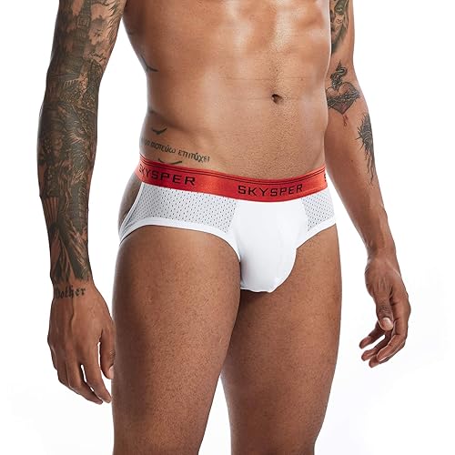 SKYSPER Jockstrap Athletic Supporters for Men Jock Strap Male Underwear Men's Thong Jockstrap Underwear - Sg09-white - Small