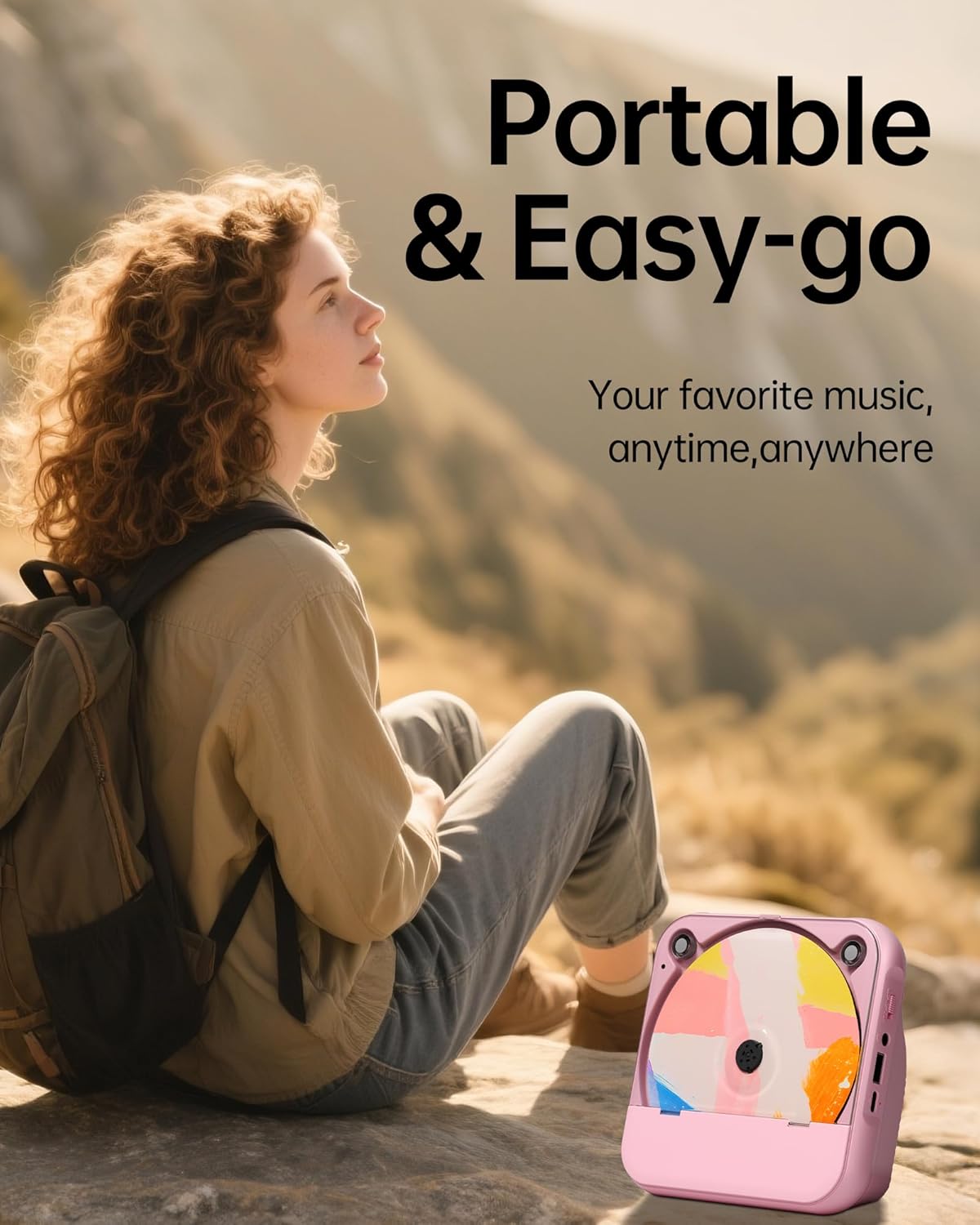 Portable CD Player with Bluetooth, Rechargeable Wireless Mini Desktop for Home with HiFi Speaker, Cute CD Player Remote Control, LCD Display, Supports CD/FM Radio/USB/AUX/Timer/Repeat, Pink