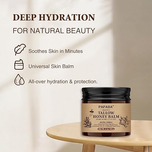 Miniatura 8 de Sebo de ternera batido y bálsamo de miel con sebo de res alimentado con pasto, miel de manuka, aceite de oliva orgánico natural hidratante facial