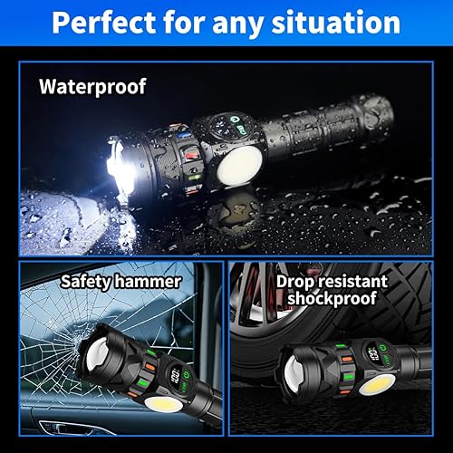 Miniatura 5 de Linternas recargables de alto lúmenes 5000 de larga distancia, luces LED superbrillantes con pantalla LCD USB C de larga duración COB, fuente de luz