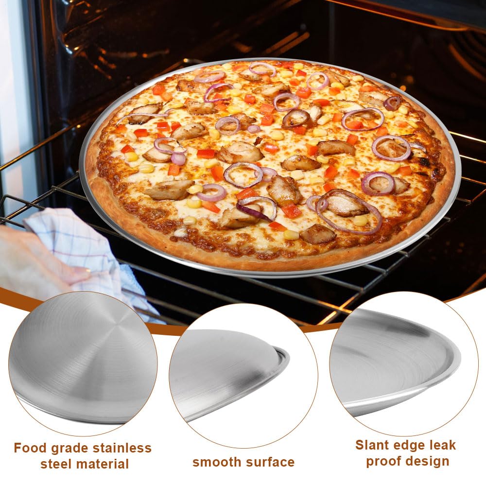 4 Pièces 30 cm Plaque Pizza Four, Plats Ronds en Acier Inoxydable, Résistant aux Températures élevées et Facile à Nettoyer pour Cuisson au Four, Friture, Collations, Desserts et Restauration - 4