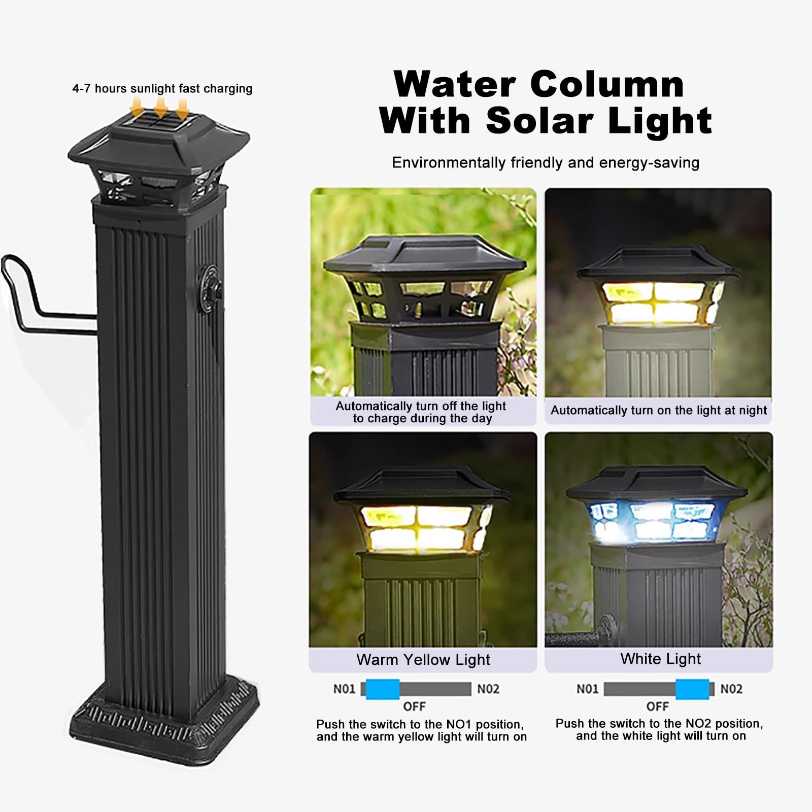 Luce a colonna d'acqua solare, fontana resistente per giardino, antigelo, decorazione per esterni, fontana verticale per giardini e patii