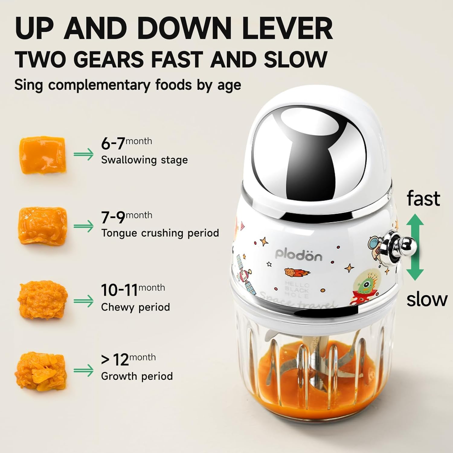 Mini robot de cuisine pour bébé mignon et petit robot de purée, hachoir à purée, bol en verre de 300 ml, bol en verre avec 8 lames électrique (blanc)
