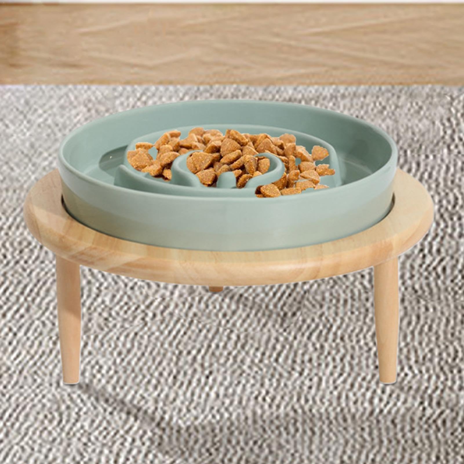 Miska do powolnego jedzenia dla psów, Drewniana ceramiczna miska karmienia z podwyższoną podstawą, antypoślizgowa(Light green)