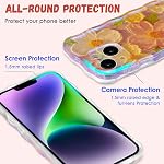 QLTYPRI Cas pour iPhone 14, Laser Colorful Rétro peinture à l'huile motif de fleur Cute Curly Wave Frame Exquise étui de téléphone pour les filles femmes, Shockproof TPU Couverture téléphonique de protection pour iPhone 14 - rose