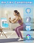Portatif Air Conditionneur, 4-in-1 Évaporatif Air Cooler, ventilateur de refroidissement personnel avec 3 Vitesses, 2 Modes d'arrêt, 7 LED Lumière de nuit, 2-4H Heurerie (blanc)