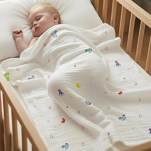 R for Rabbit Softkins Muslin Blanket for Newborn Baby 6 Layers Cotton Fabric Soft Breathable Lightweight All-Season Swaddl