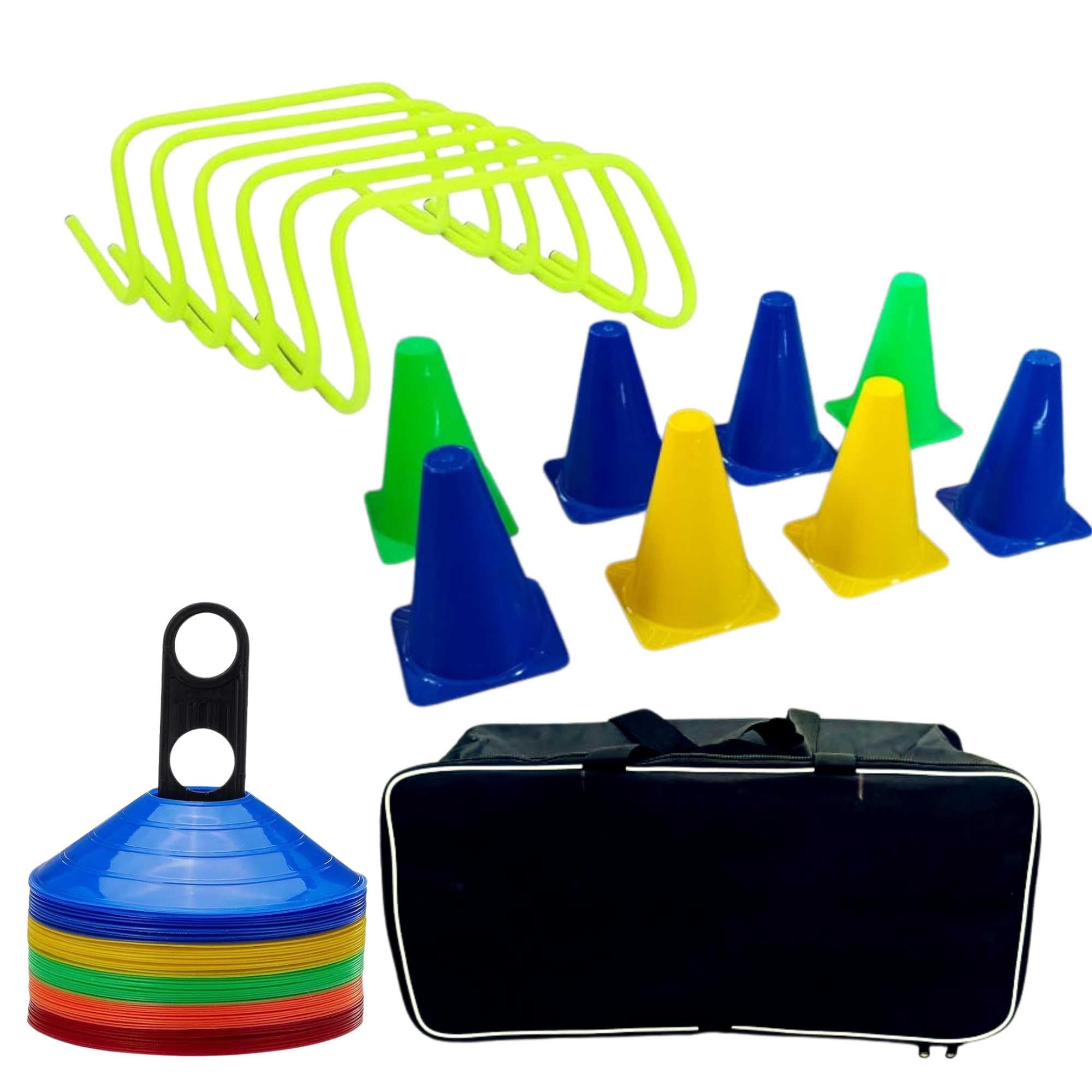 Agility Training Kit with 6 Hurdles (6 Inch), 6 Marker Cones, 10 Saucer Cones & Black Carry Bag – Speed, Coordination & Fitness Training Set for Athletes, Football & Sports Training-image-32