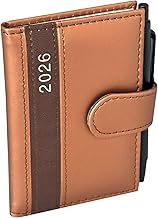 Pocket Calendar 2024, A7 with Ballpoint Pen and Holder, in Leather Look, Diary 2024, with Pen Timer incl. Yearly Calendar and Week to View (Gold)