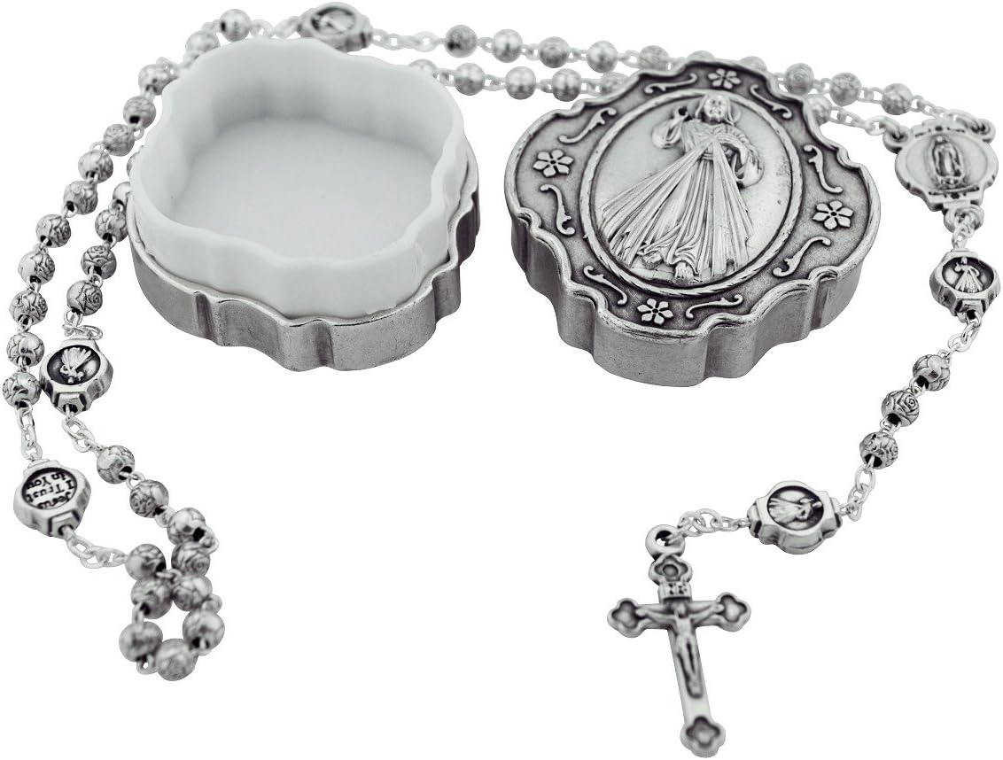 Vatican Art Italian Deluxe Divine Mercy Rosary with Divine Mercy Rosary Case