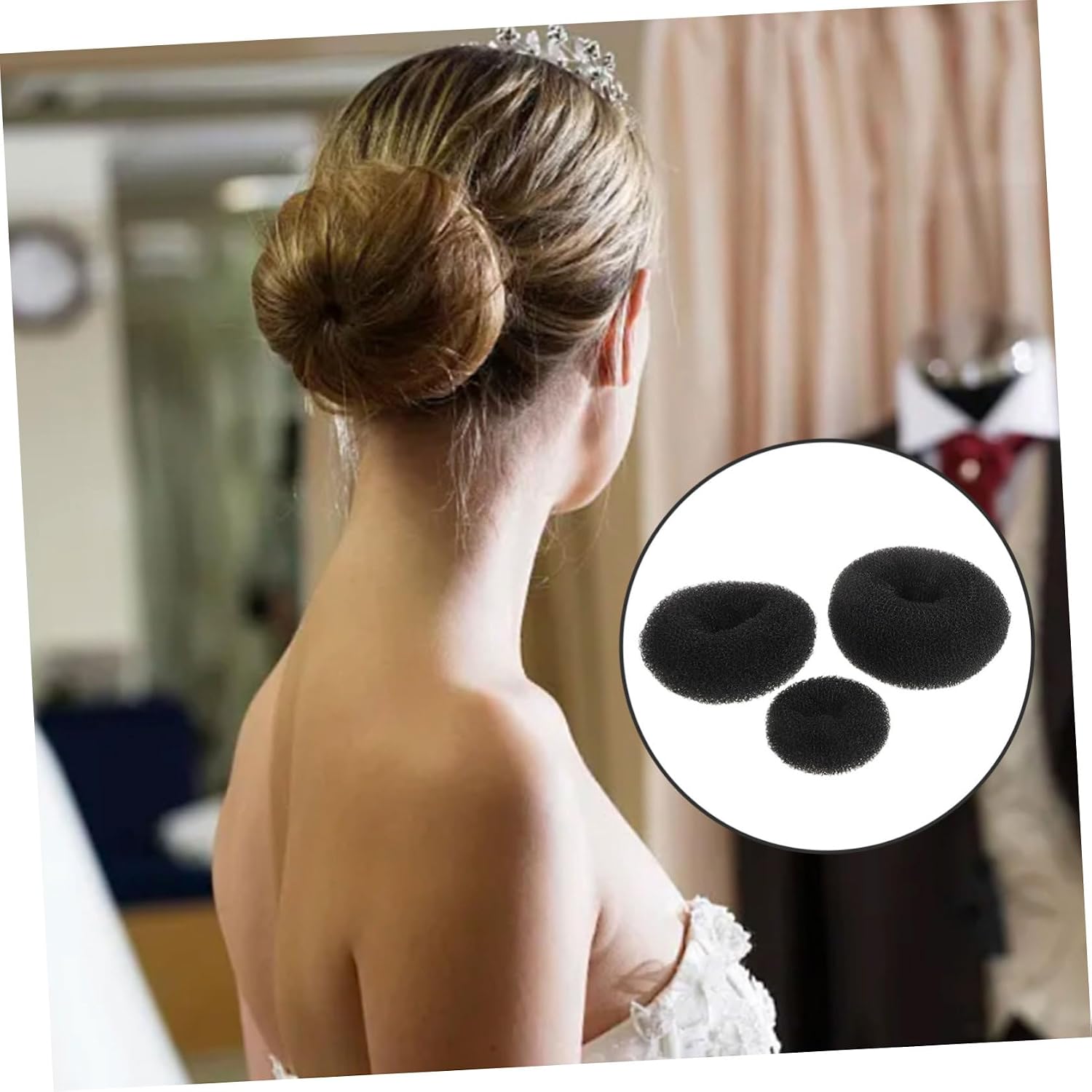 TEHAUX 9pcs Black Nylon Donut Hair Bun Makers for Women, Flexible Classic Elegant Hair Styling Donut Shapers with Gentle Nylon Protection and Easy Removal, for Creating Messy or Chignon