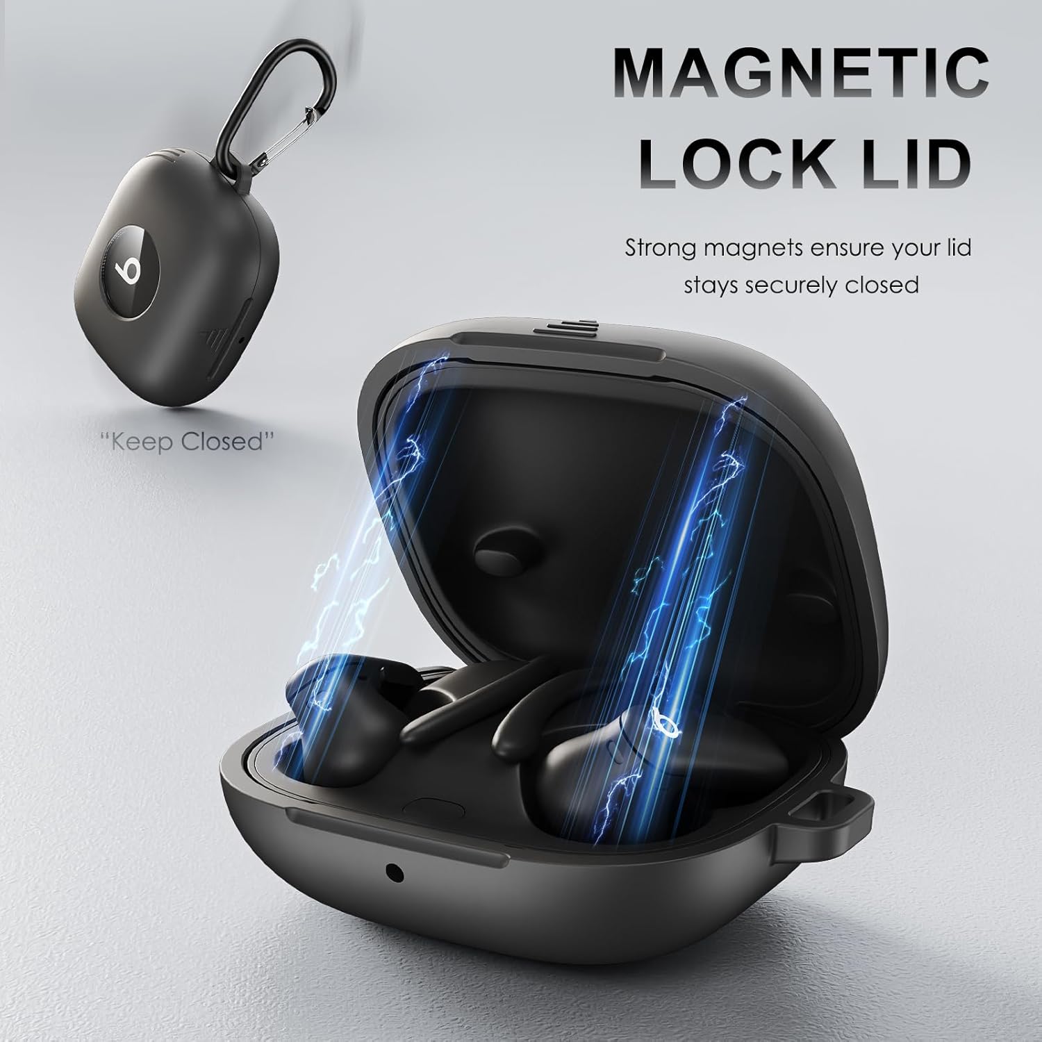 for Beats Powerbeats Pro 2 Case Cover, Shockproof Magnetic Case for Powerbeats Pro 2 2025 Wireless Earbuds, Magnetic Lock Lid Protective Cover with Cleaner Kit & Carabiner (Black) - Image 3