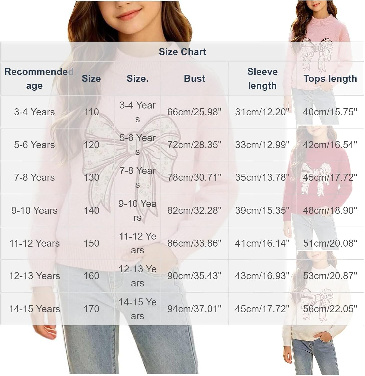 Oplxuo Girls Bow Graphic Knit Sweater Long Sleeve Crew Neck Pullover