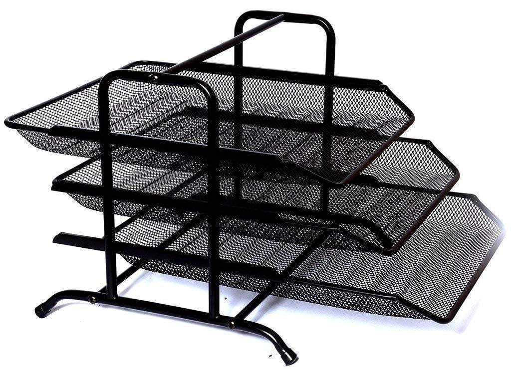 SVK Dream 3 Tier Metal Mesh Desk Organizer File Rack | Document Storage Tray Newspaper, Magazine Holder Stand for Office, Home, and Study Table (Black) (3 Tier Document Tray)-picture-25