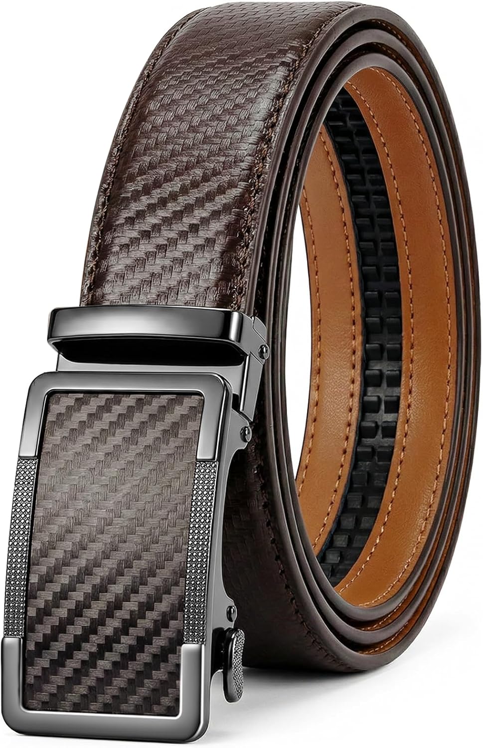 Mens Belt 2 Pack, Leather Ratchet Belts for Men - Trim to Fit Holeless Click Buckle for Dress, Casual & Jeans, 1 3/8"