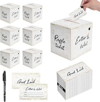 Zebrabox 6 Pack Raffle Boxes with Raffle Ticket Cards,600 Cards & Pens,Disposable Lightweight Durable Raffle Ticket Holder,Raffle Boxes with Slot,Enter to Win Prize Box for Classroom