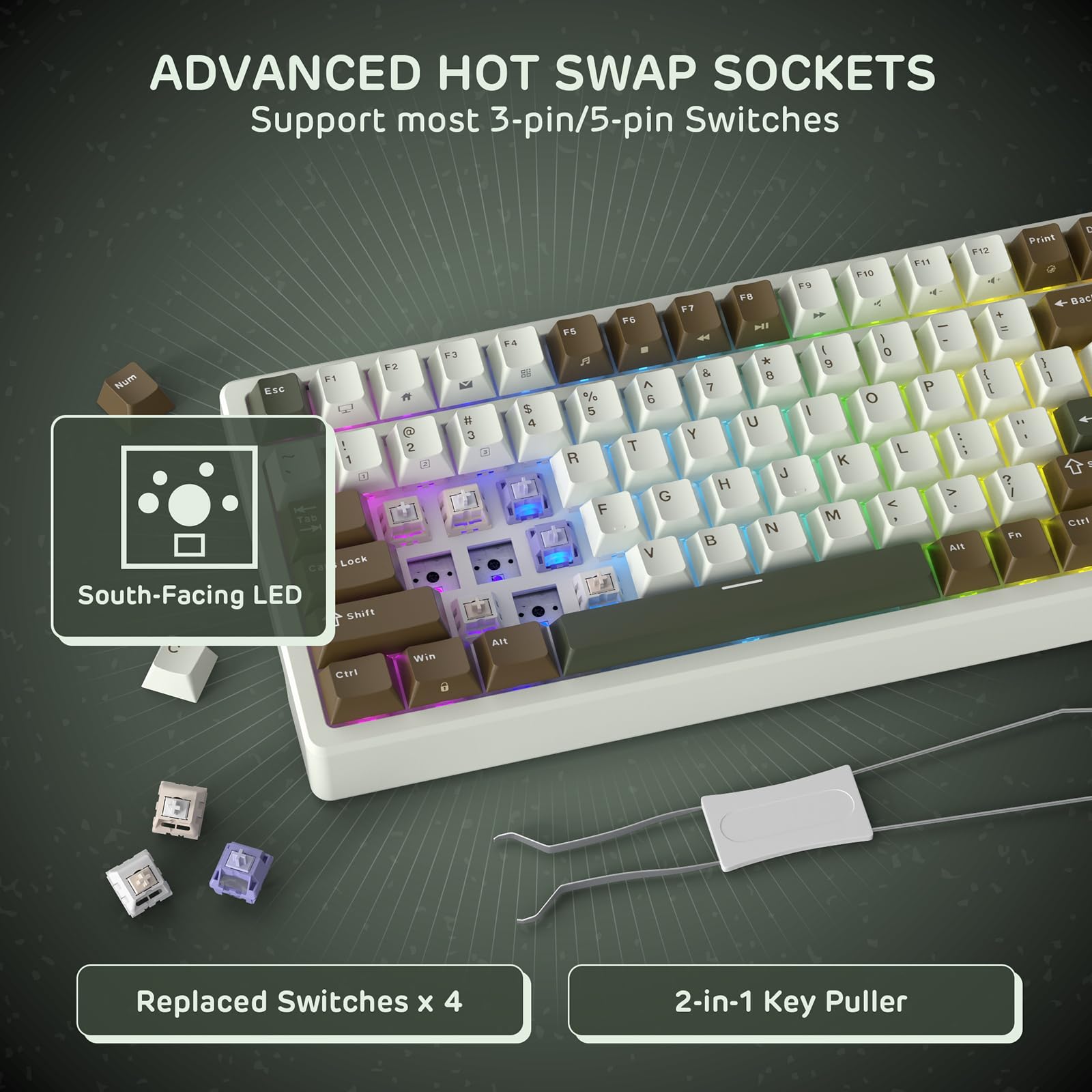 RK ROYAL KLUDGE F99 bezprzewodowa klawiatura mechaniczna z blokiem numerycznym, Tri-Mode Hot-Swap klawiatura gamingowa z 95% klawiaturą, BT/2,4 G/USB-C, oprogramowanie Pro, akumulator 5000 mAh