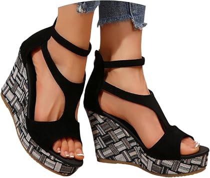 Womens Platform Espadrilles Sandals Ankle Strap Buckle Casual Wedges Fashion Open Toe Roman Sandal Summer High Heel Sandals