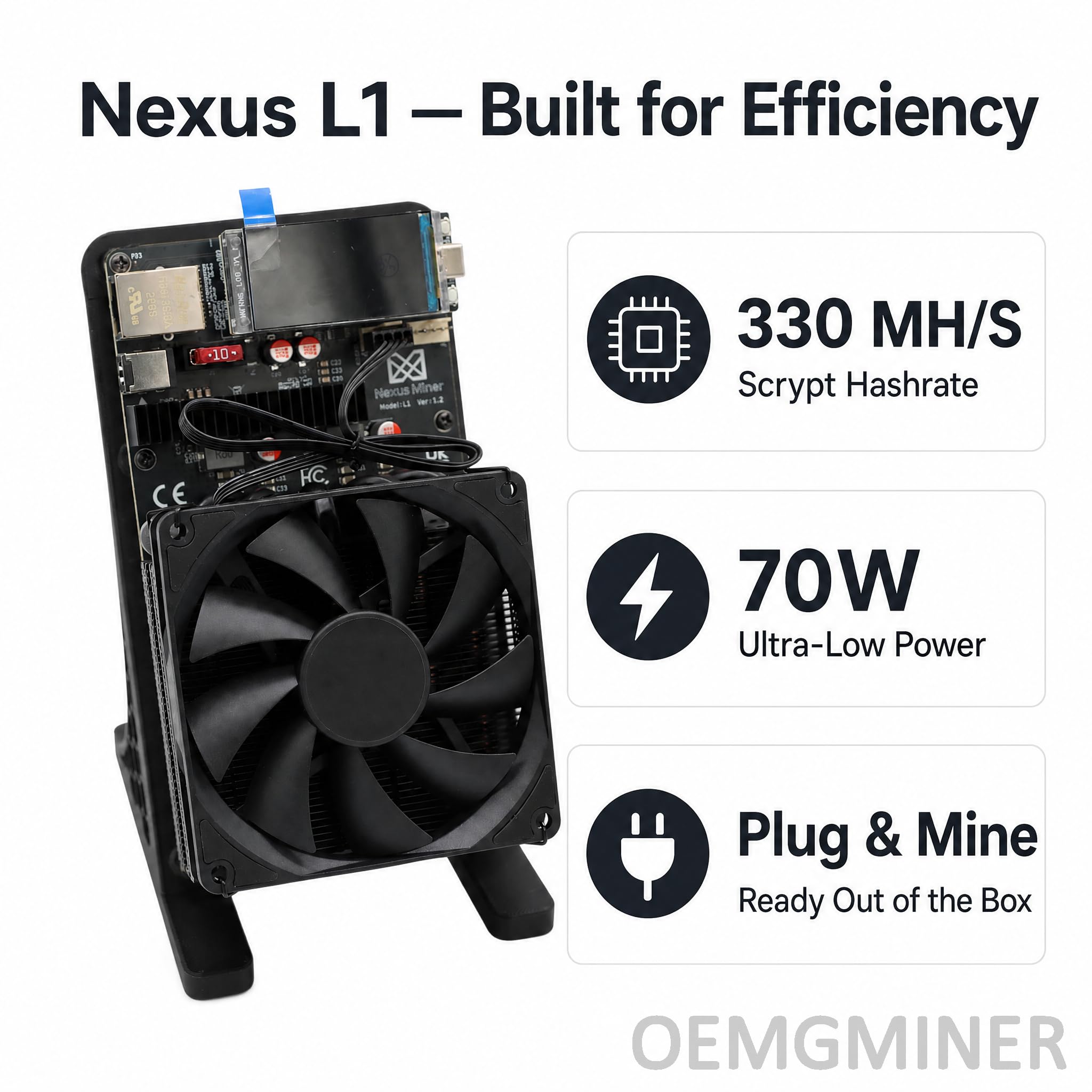 New Nexus L1 ASIC Miner 330 MH/s 70W Niedriger Stromverbrauch, Kompatibel mit Dogecoin & Litecoin, Leiser Lüfter, Integriertes WiFi - Krypto Mining Gerät für Zuhause & Büro