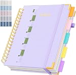 Line Hardcover Spiral Notebook with Removable Dividers Tabs & Ruler, 5 Subject Notebook College Ruled, 300 Page, Large 8"x10" B5 Notebooks for Work School, Lined Journal for Women, Light Purple