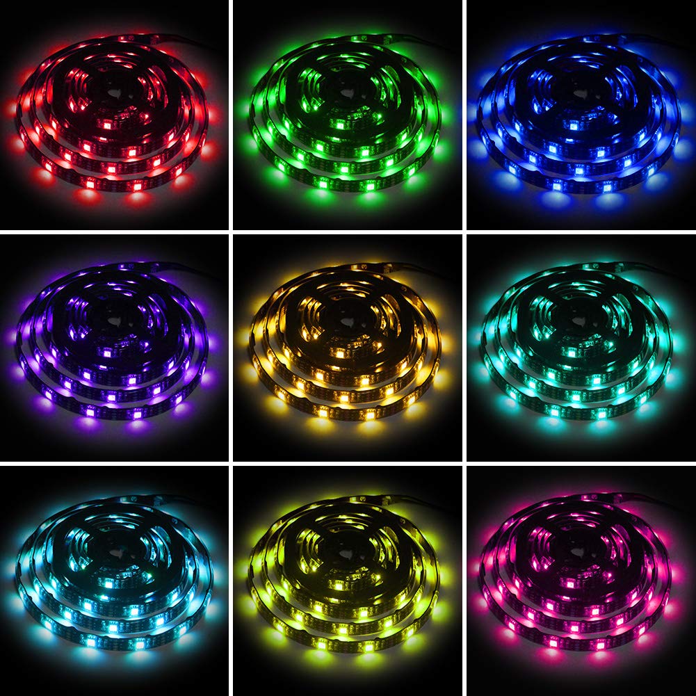 Striscia di luci LED USB, 2 m che cambia colore 5050 RGB striscia luminosa con telecomando, fai da te più colori su una linea, nastro LED flessibile per camera da letto, TV, scrivania, cucina