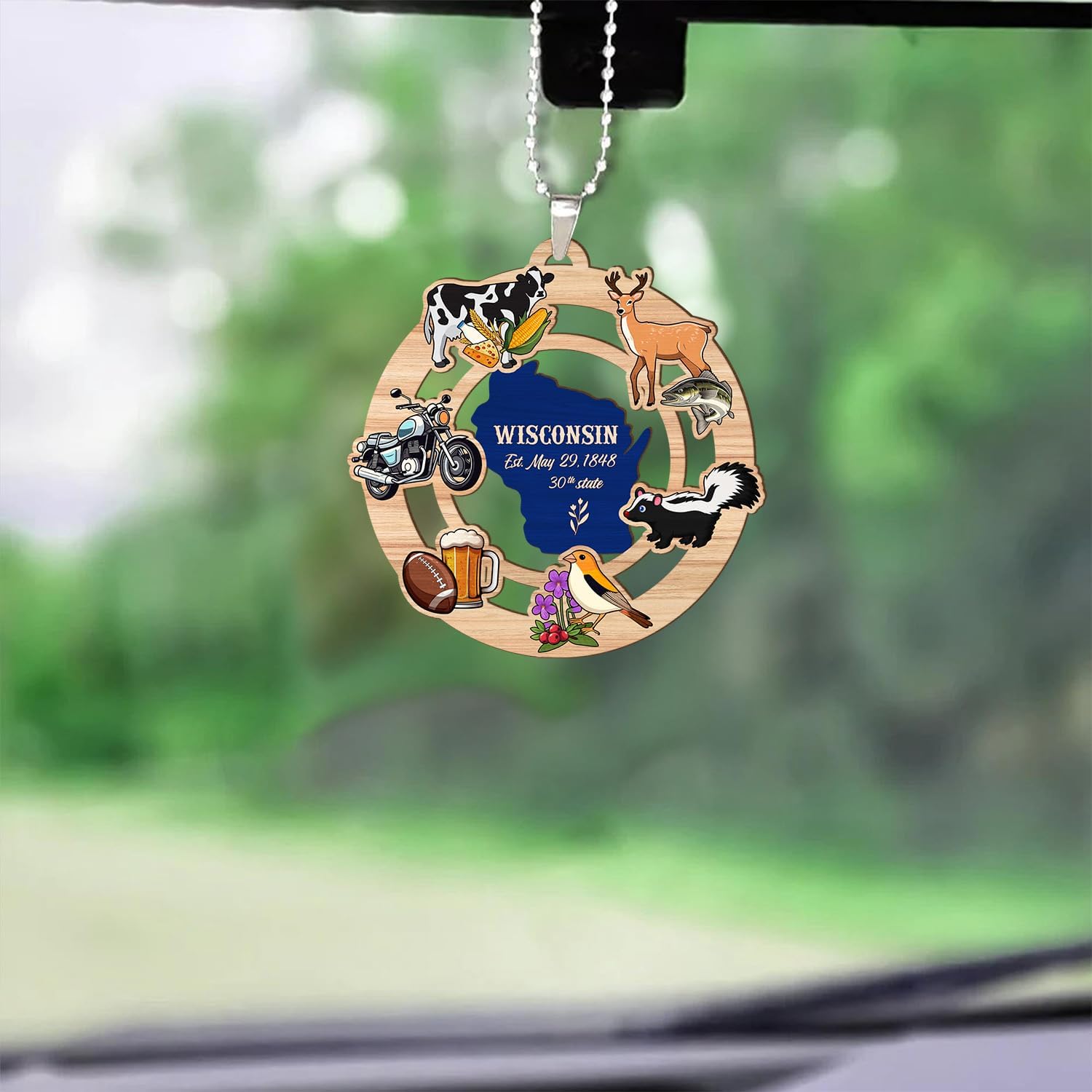 Christmas Decor Wisconsin State USA America 2D FLAT (NOT 3D) Wooden Ornaments for Christmas Tree Decorations 3.54 inches, Rear Mirror Hanging Car Accessories, Unique Gifts for Him Men Her Women - Image 4