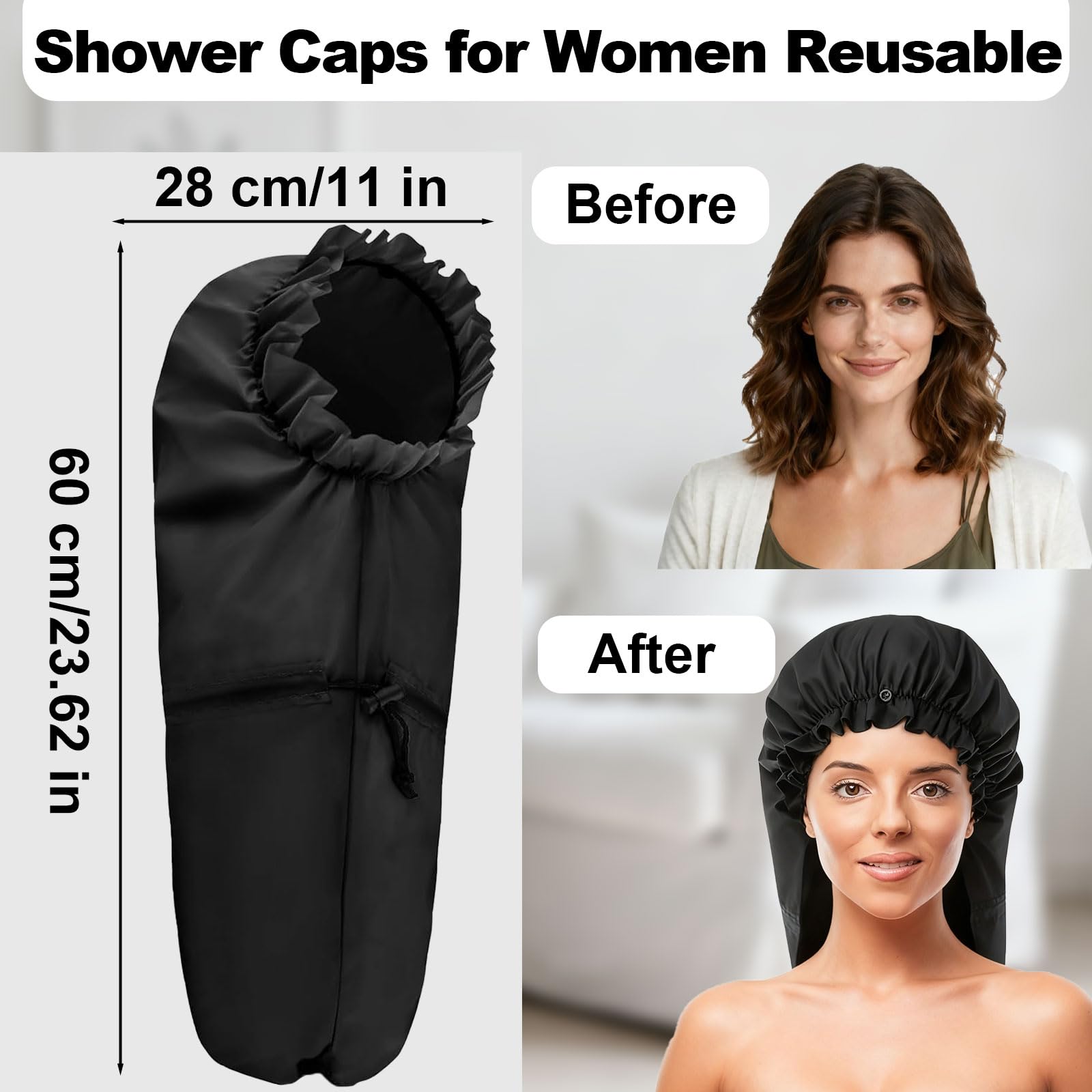 Bonnet de douche extra large pour tresses/cheveux bouclés, dreadlocks, bonnet de bain imperméable réutilisable pour femme pour bain, natation, cuisine, nettoyage, spa, traitement des cheveux