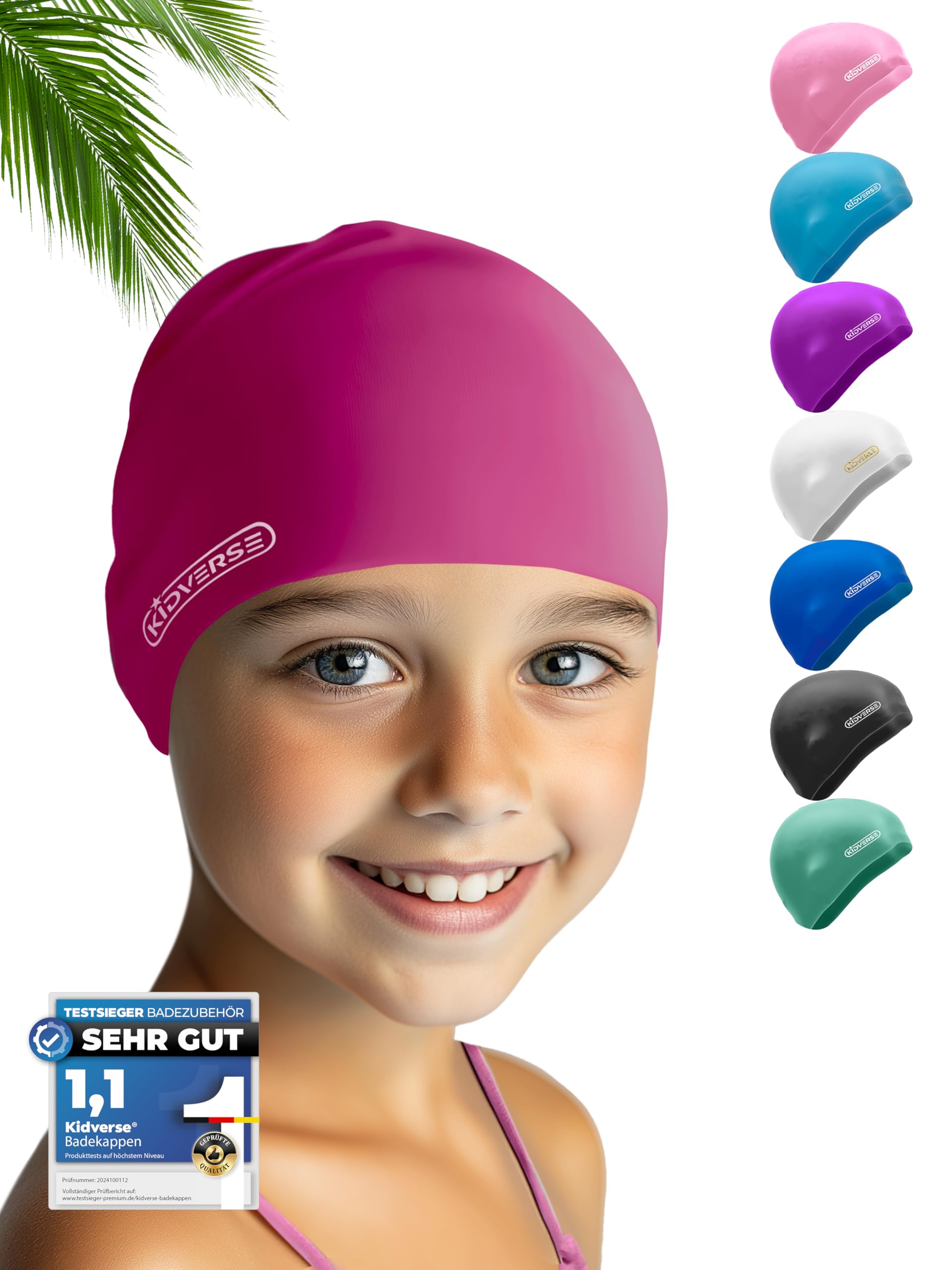 KIDVERSE Badekappe für Kinder - Jungen & Mädchen - Schwimmkappe 100% Reißfest & Wasserdicht - Badehaube mit UV Schutz - Silikon Bademütze - Schwimmmütze