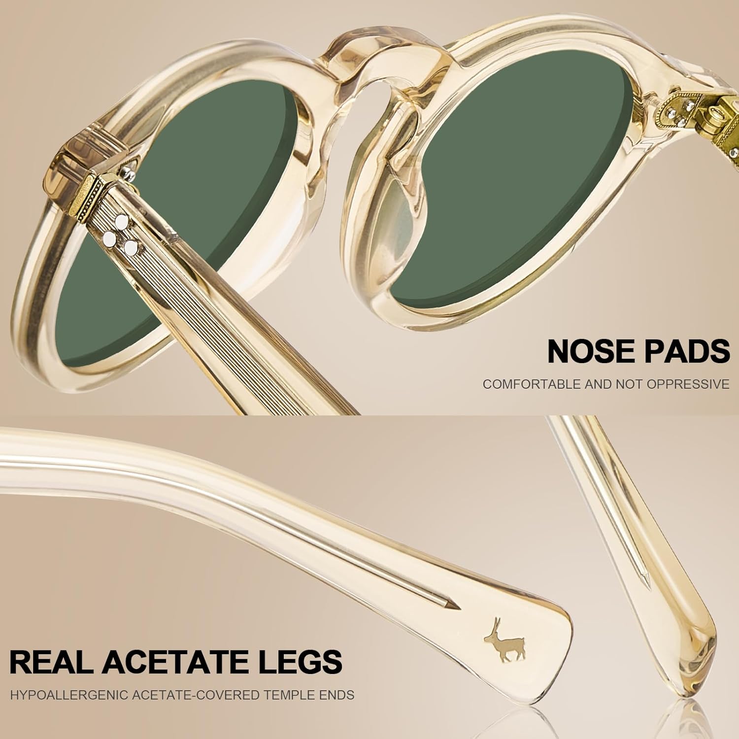 CARFIA Retro Mens Sunglasses Women Polarized UV400 Protection, Small Round Acetate Italian Luxury Style Driving Shades - Image 6