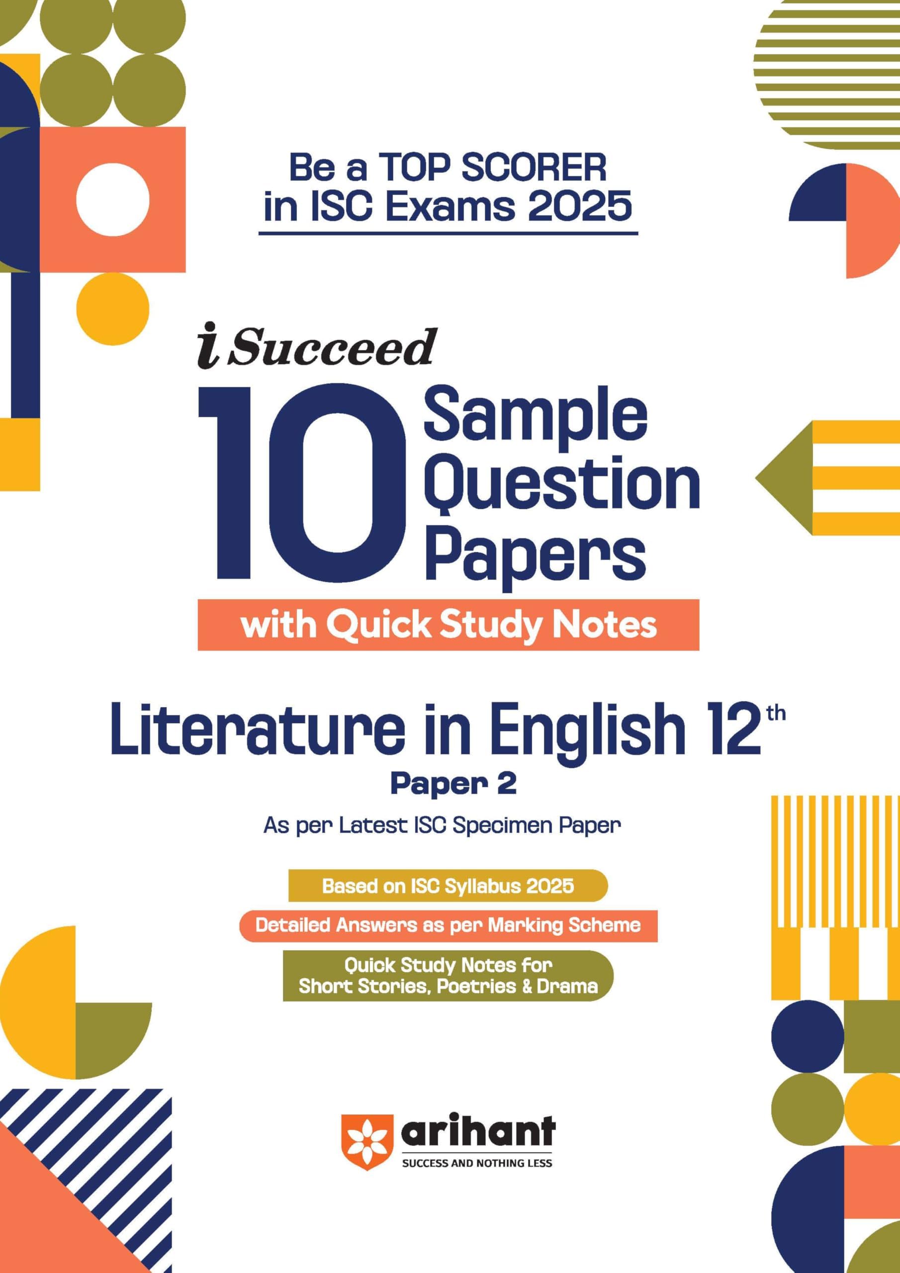 (OLD EDITION) Arihant ISC i Succeed 10 Sample Question Papers Literature In English Class 12th Paper 2 for Exam 2025 Paperback โ 8 August 2024