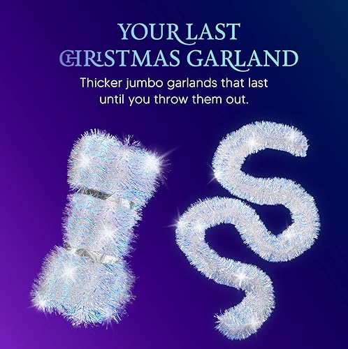 Miniatura 2 de Aurorava Guirnalda de oropel jumbo 40 pies por 45 pulgadas material 70 más grueso guirnalda grande guirnalda de plata de alto brillo que no se